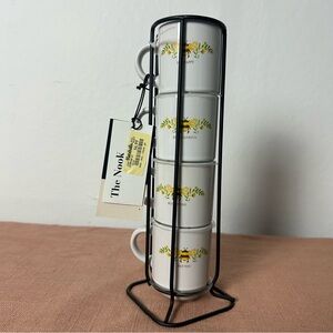 Stackable Espresso Mugs with Floral Design